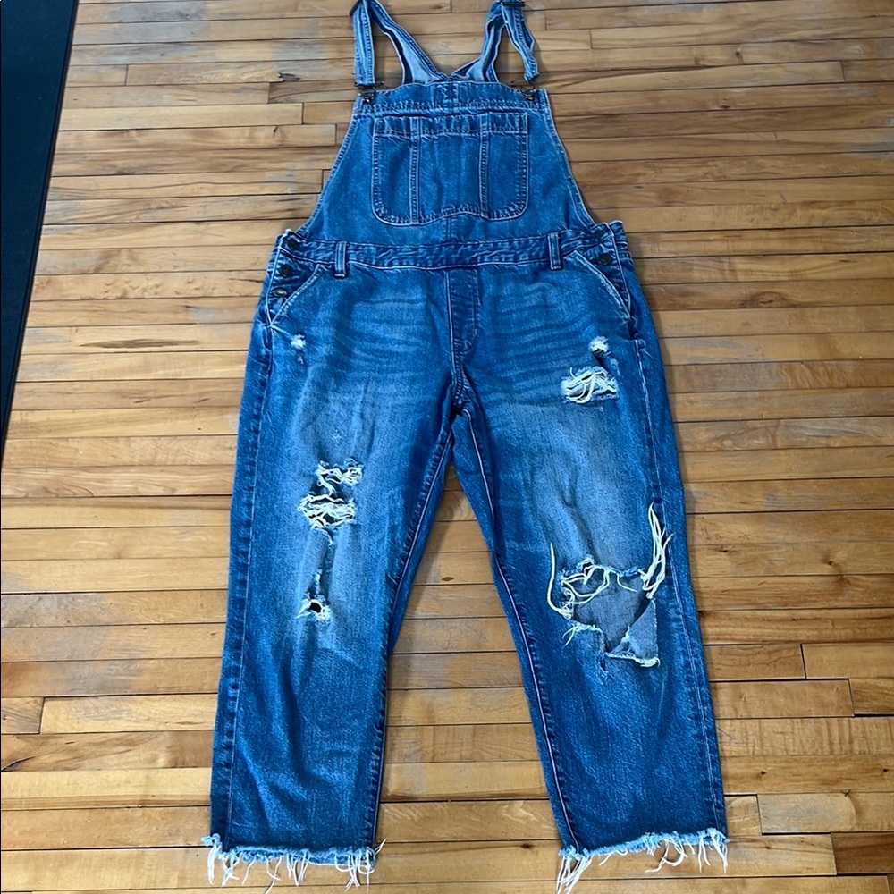 Abercrombie & Fitch Blue Distressed Denim Overalls